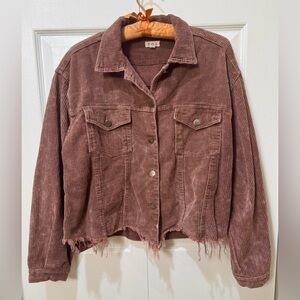 POL Corduroy Jacket Distressed Raw Hem Button Front Boho Cowgirl Size S
